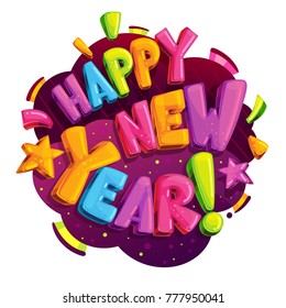 Happy new Year vector logo. Cartoon holidays color illustration 