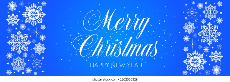Happy new year vector. Merry christmas text. Banner blue.