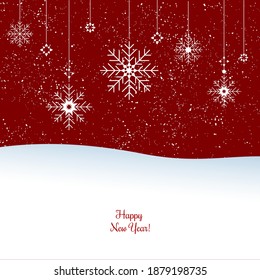 Happy new year vector, snowfall vector, snowflake vector, hanging snowflakes, minimalist design,  snow vector