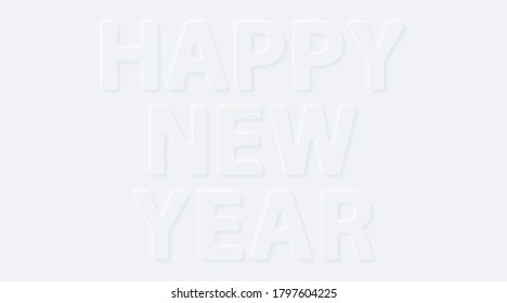 Happy new year. Vector soft words. Bright white gradient neumorphic effect character type icon. Internet gray christmas symbol isolated on a background.
