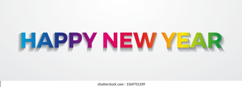 Happy New Year. Vector text for label or banner on rainbow background