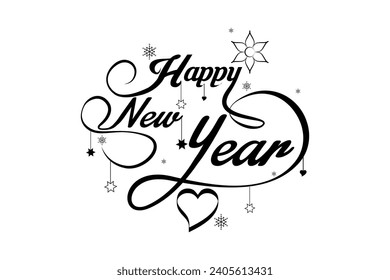 Feliz Año Nuevo Diseño de Letras de Texto. Plantilla de tarjeta. Tipografía creativa para saludo, afiche de regalo. Banner de estilo de letra caligrafía.  Plantilla de vectores EPS.

