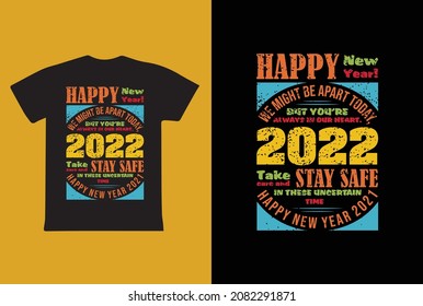 Feliz año nuevo, diseño de camisetas vectoriales, ilustración, diseño de texto para impresión