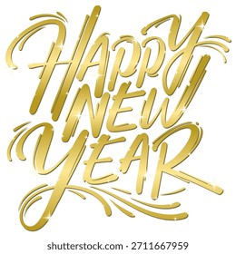 FELIZ AÑO NUEVO Vector tipografía mano escribir con color de oro brillante