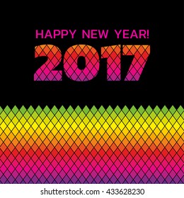 'Happy New Year' vibrant banner with a colorful geometric pattern; scalable vector graphic, with a place for text