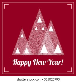 Happy New Year Vintage Background. Christmas trees in snow forest. Merry Christmas Vector Illustration.