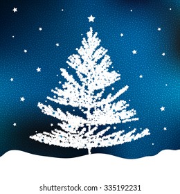 Happy New Year Vintage Background. Christmas trees in snow forest. Merry Christmas Vector Illustration.