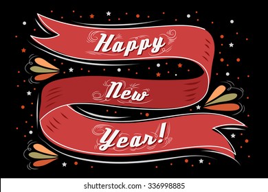 Happy New Year. Vintage greeting card With Typography. Lettering