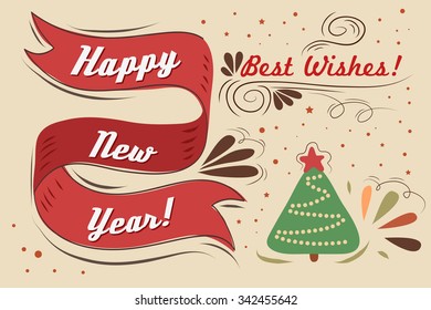 Happy New Year. Vintage greeting card With Typography. Lettering