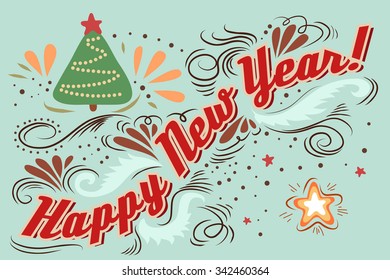 Happy New Year. Vintage greeting card With Typography. Lettering