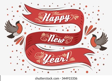 Happy New Year. Vintage greeting card With Typography. Lettering