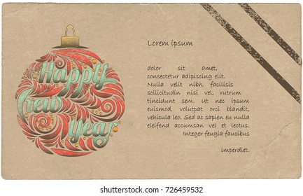 Happy New Year. Vintage postcard stylized greeting card. Vector illustration.