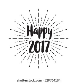 Happy new year vintage sun star burst lettering design