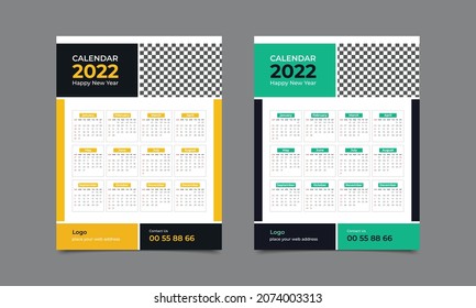 Happy new year wall calendar 2022 template design. vector illustration..eps