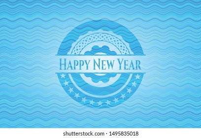 Happy New Year water concept badge. Vector Illustration. Detailed.
