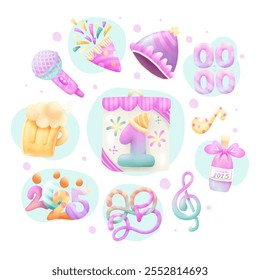 Happy new year watercolor elements.
Vector illustration.