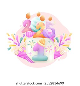 Happy new year watercolor elements.
Vector illustration.