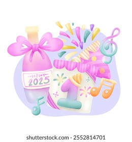 Happy new year watercolor elements.
Vector illustration.