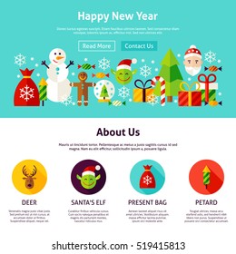 Happy New Year Web Design. Flat Style Vector Illustration for Website Banner and Landing Page. Merry Christmas.