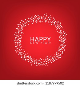 Happy New year. White snow label over red background, Vector illustration