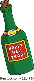 Happy New Year Wine Cartoon Colored Clipart 