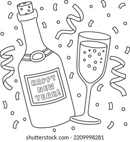 Happy New Year Wine Coloring Page for Kids