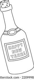 Happy New Year Wine Isolated Coloring Page