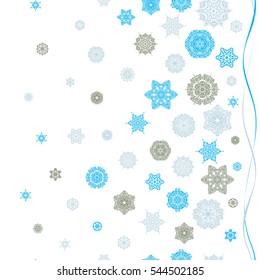 Happy New Year winter background. Vector design for textile, wallpaper, fabric, wrapping paper. Blue and white simple seamless Christmas pattern - varied Xmas snowflakes with dots.