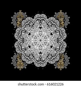 Happy New Year winter background. Vector design for textile, wallpaper, fabric, wrapping paper. Black and white simple Christmas pattern - varied Xmas snowflakes with dots.