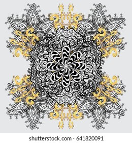 Happy New Year winter background. Vector design for textile, wallpaper, fabric, wrapping paper. And gray simple Christmas pattern - varied Xmas snowflakes with dots.