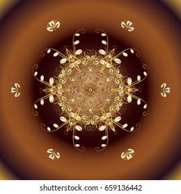 Happy New Year winter background. Vector design for textile, wallpaper, fabric, wrapping paper. Simple Christmas pattern - varied Xmas gold snowflakes with dots.
