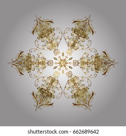 Happy New Year winter background. Vector design for textile, wallpaper, fabric, wrapping paper. White simple Christmas pattern - varied Xmas gold snowflakes with dots.