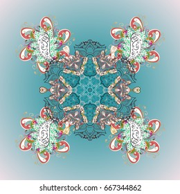 Happy New Year winter background. Vector design for textile, wallpaper, fabric, wrapping paper. Simple ornamental Christmas pattern - varied Xmas snowflakes with dots.