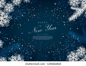 Happy new year winter blue snow background template vector design