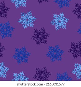 Happy New Year. Winter time Seamless christmas pattern with christmas trees, bows, snowflakes on colored background