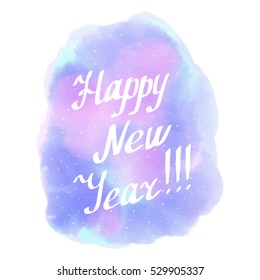 Happy New Year. Winter.Abstract blured blue background watercolor style 