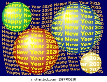 Happy New Year wish-a collage of colored Christmas balls