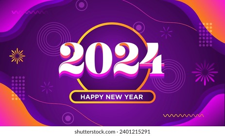 Happy new year wishes 2024 text on abstract vibrant colorful background. New Year poster. Greeting concept for 2024 new year celebration