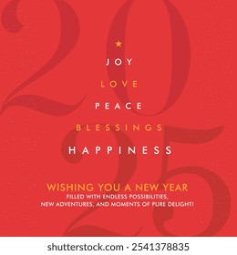 Happy New Year Wishes, 2025 New Year. Abstract Red Background. Social Media Post Vector Design Template