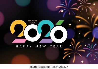 Happy new year wishes 2026 clipart design. New year greeting and wishes with colorful 2026 calligraphy text clip art for holiday invitation card, flyers and calendar template in elegant bokeh