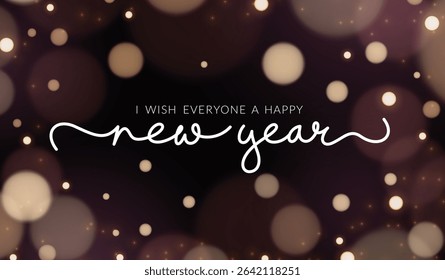 Happy new year wishes clipart background. New year greeting text, calligraphy, wish, typography and lettering clip art in shiny bokeh invitation card template vector illustration.  

