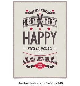 Happy new year wishes design card in retro poster style on grunge background. vector illustration CMYK eps8