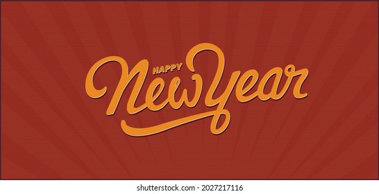 Happy new year - witht red background and yellow - Vintage Handwritten styles