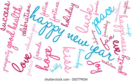 Happy New Year word cloud on a white background. 