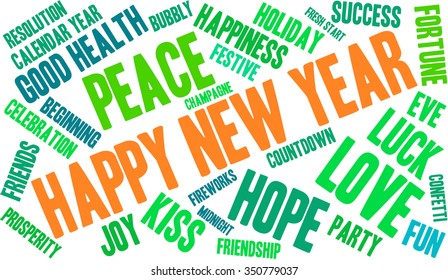 Happy New Year word cloud on a white background. 