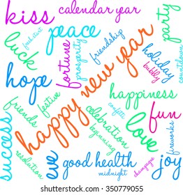 Happy New Year word cloud on a white background. 