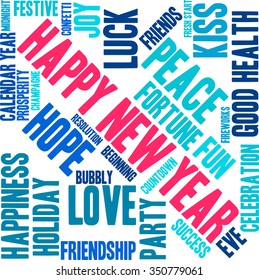 Happy New Year word cloud on a white background. 
