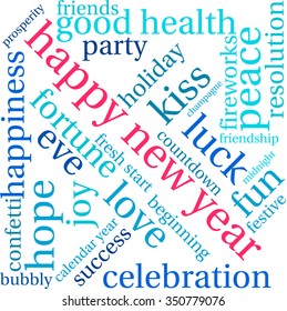 Happy New Year word cloud on a white background. 