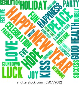 Happy New Year word cloud on a white background. 