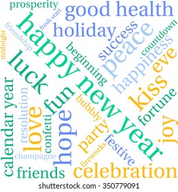 Happy New Year word cloud on a white background. 
